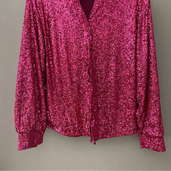 Rachel Zoe Sequin Button Up Top Pink Sz Small - Picture 3 of 8